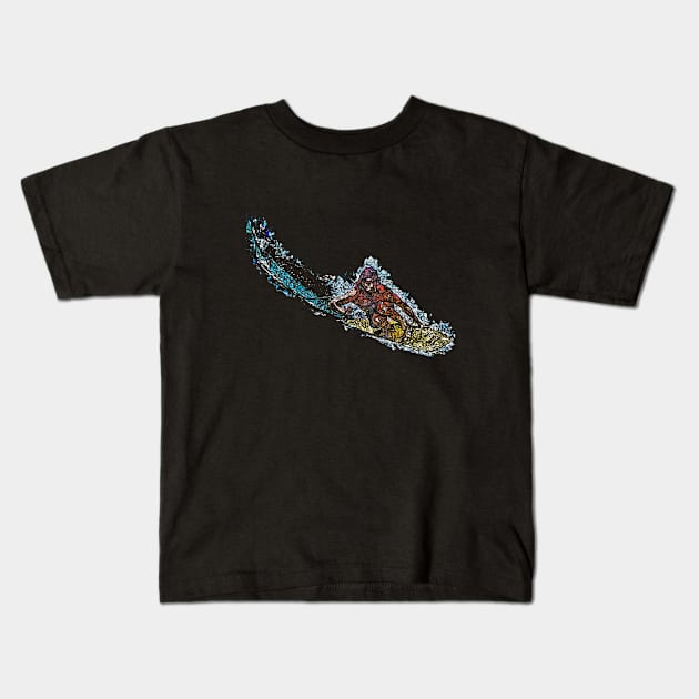 Surfer Hanging Ten Fractal Tattoo Art Kids T-Shirt by Webdango